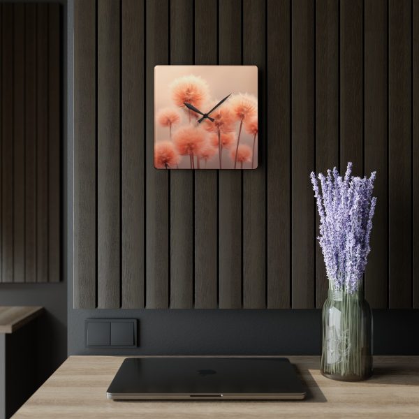 Misty Peach Dandelions - Acrylic Wall Clock - Image 5