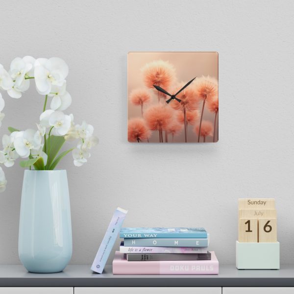 Misty Peach Dandelions - Acrylic Wall Clock - Image 6