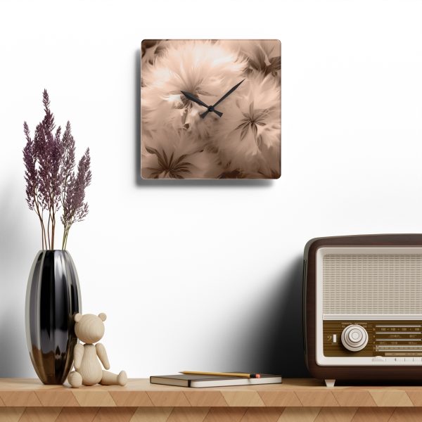 Soft Fantasy Feather Puffs in Peach Puree Tone - Acrylic Wall Clock - Image 4