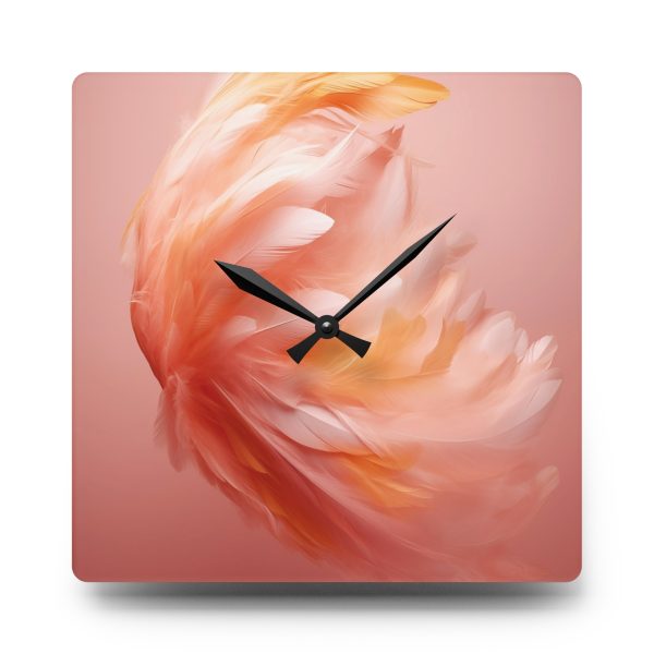 Lovely Fuzzy Feathers in Peach 02 - Acrylic Wall Clock