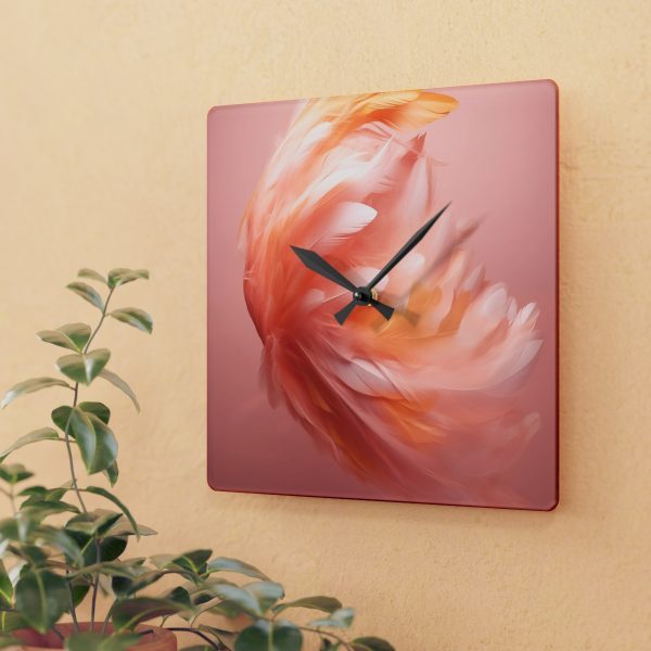 Lovely Fuzzy Feathers in Peach 02 - Acrylic Wall Clock - Image 3