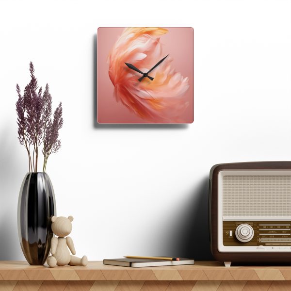 Lovely Fuzzy Feathers in Peach 02 - Acrylic Wall Clock - Image 4