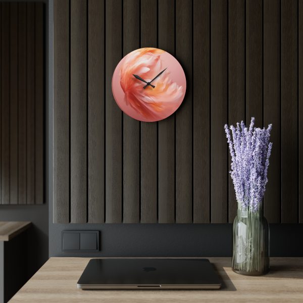 Lovely Fuzzy Feathers in Peach 02 - Acrylic Wall Clock - Image 17