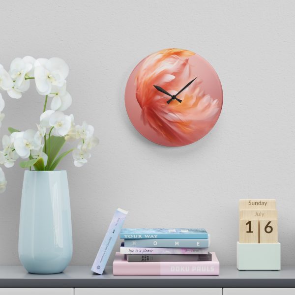 Lovely Fuzzy Feathers in Peach 02 - Acrylic Wall Clock - Image 18