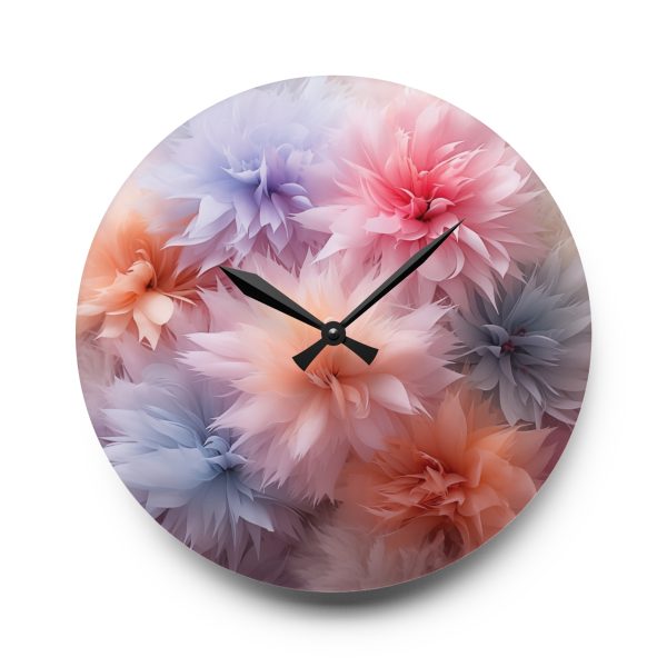 Pastel Palette Fantasy Feather Puffs - Acrylic Wall Clock - Image 13