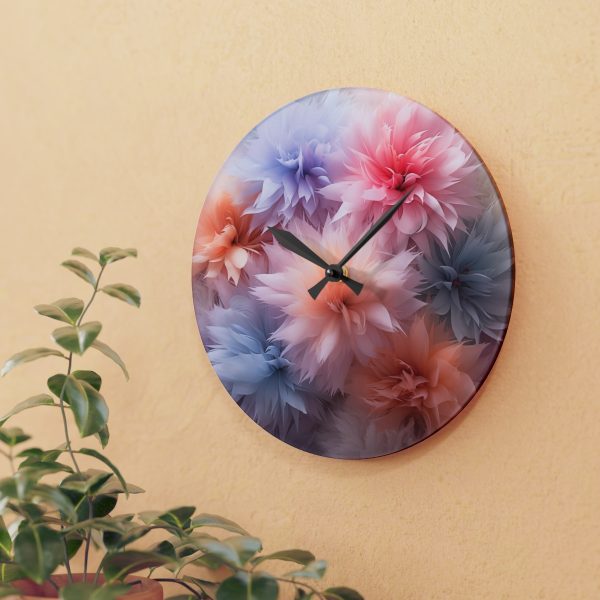 Pastel Palette Fantasy Feather Puffs - Acrylic Wall Clock - Image 15