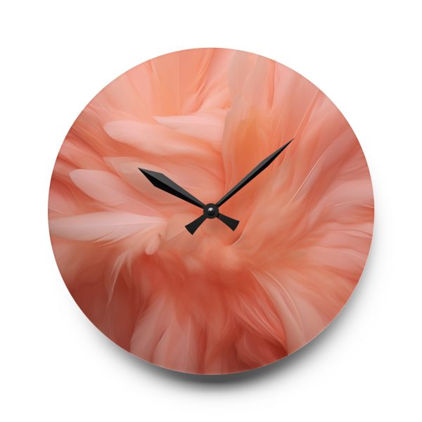 Lovely Fuzzy Feathers in Peach 01 - Acrylic Wall Clock - Image 13