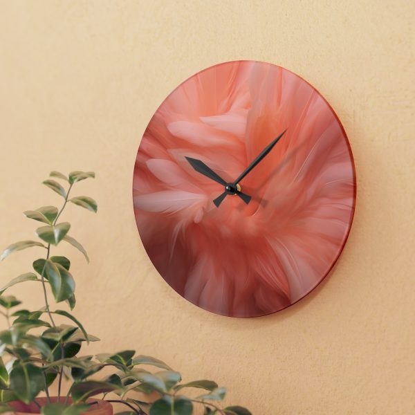 Lovely Fuzzy Feathers in Peach 01 - Acrylic Wall Clock - Image 15