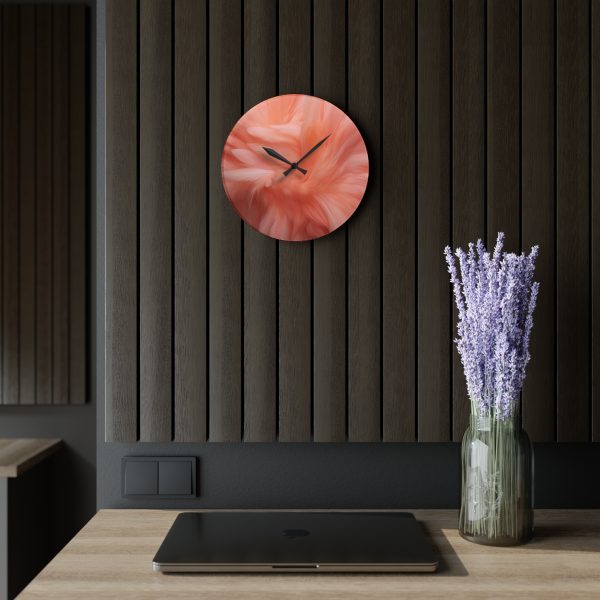 Lovely Fuzzy Feathers in Peach 01 - Acrylic Wall Clock - Image 17