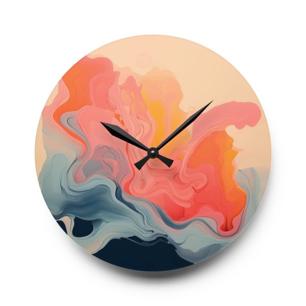 Aqueous Expression in Navy and Peachy Pastels 01 - Acrylic Wall Clock - Image 13