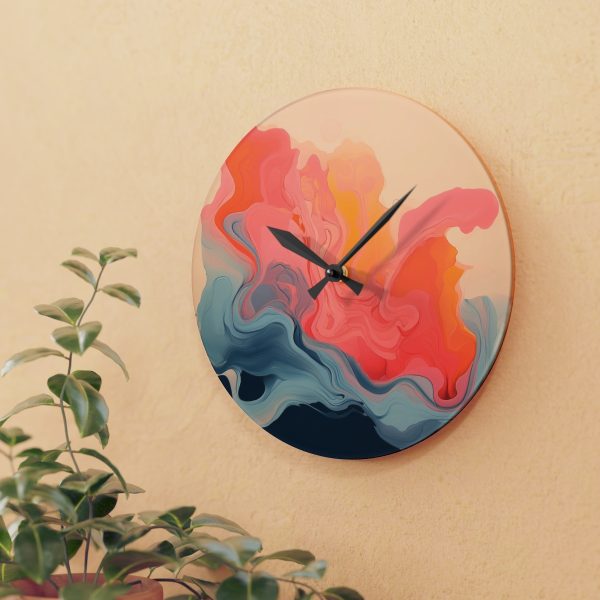 Aqueous Expression in Navy and Peachy Pastels 01 - Acrylic Wall Clock - Image 15