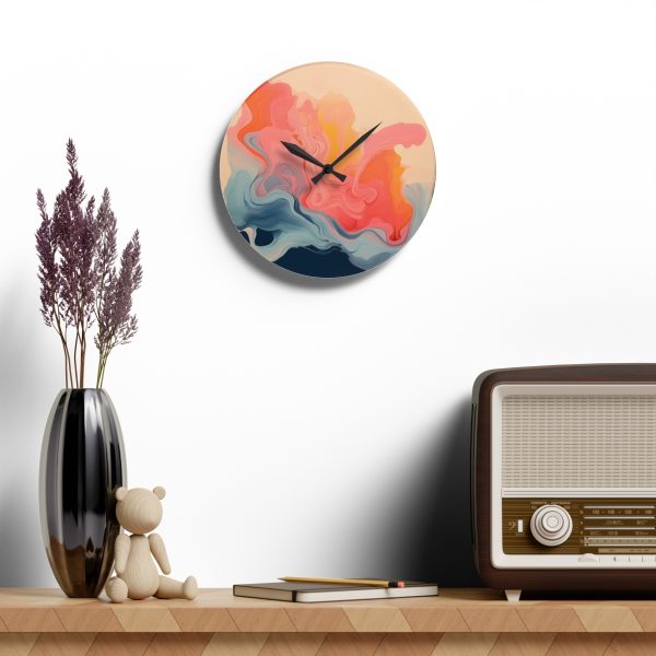 Aqueous Expression in Navy and Peachy Pastels 01 - Acrylic Wall Clock - Image 16