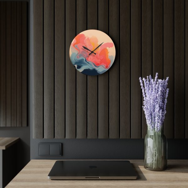 Aqueous Expression in Navy and Peachy Pastels 01 - Acrylic Wall Clock - Image 17