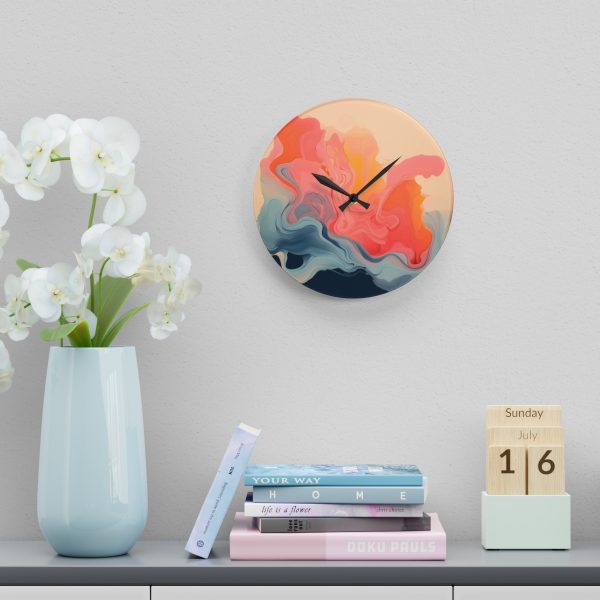 Aqueous Expression in Navy and Peachy Pastels 01 - Acrylic Wall Clock - Image 18