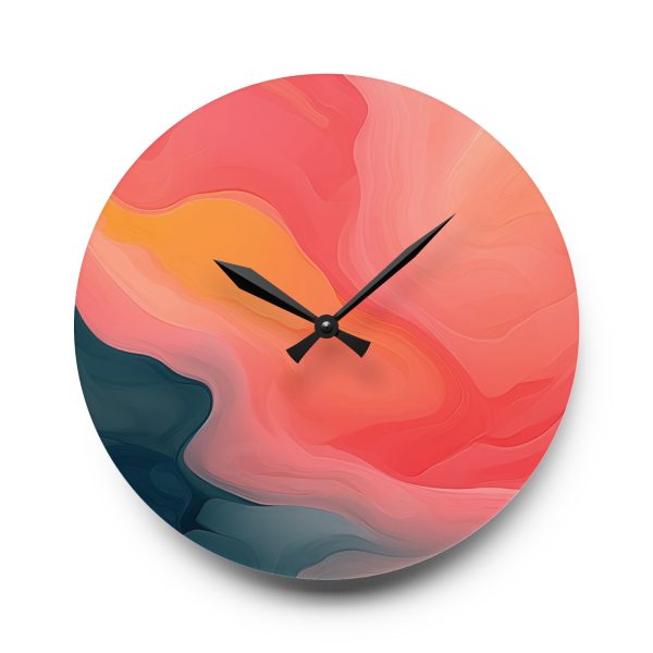 Aqueous Expression in Navy and Peachy Pastels 02 - Acrylic Wall Clock - Image 13