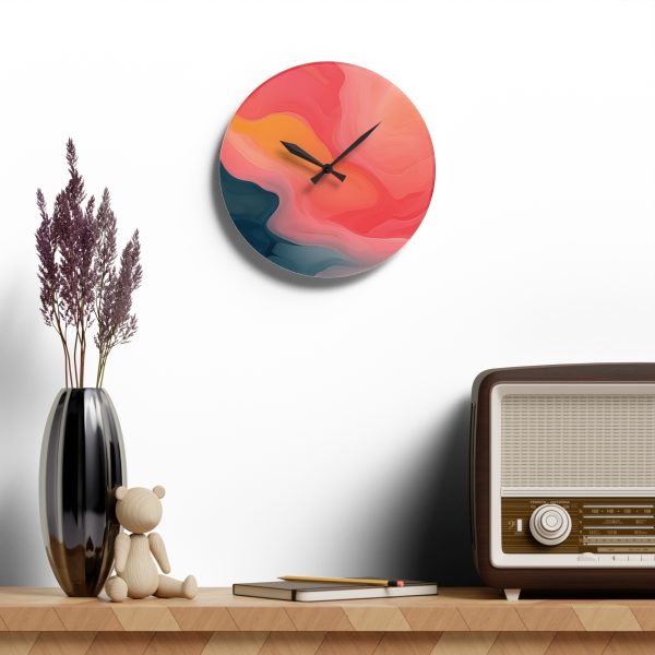 Aqueous Expression in Navy and Peachy Pastels 02 - Acrylic Wall Clock - Image 16