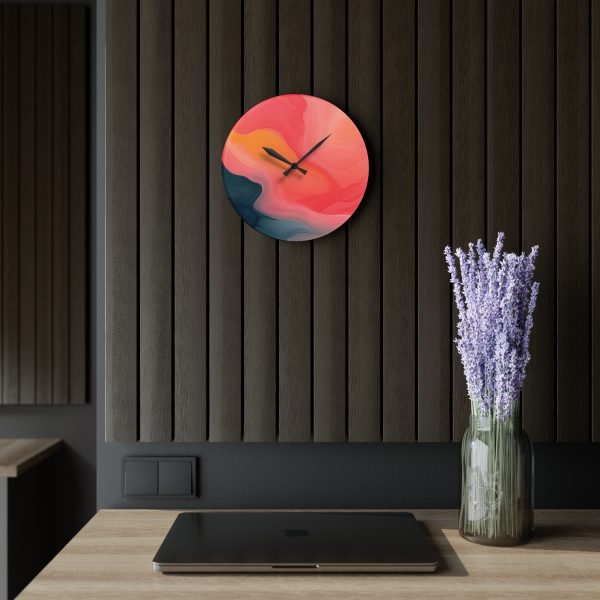 Aqueous Expression in Navy and Peachy Pastels 02 - Acrylic Wall Clock - Image 17