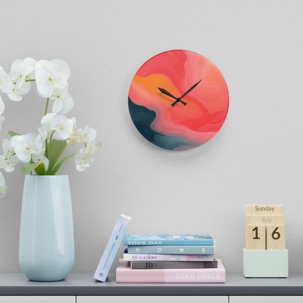 Aqueous Expression in Navy and Peachy Pastels 02 - Acrylic Wall Clock - Image 18