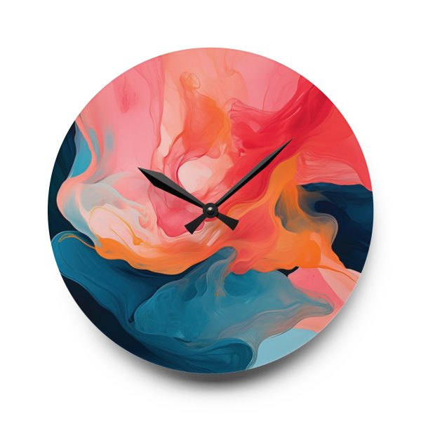 Aqueous Expression in Navy and Peachy Pastels 03 - Acrylic Wall Clock - Image 13