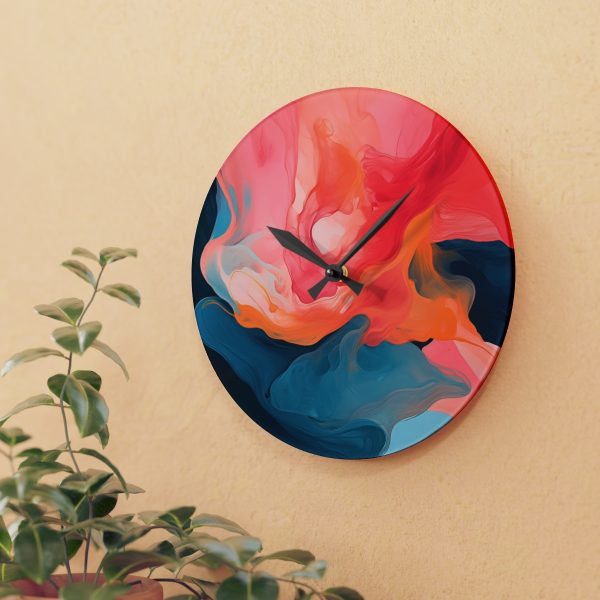 Aqueous Expression in Navy and Peachy Pastels 03 - Acrylic Wall Clock - Image 15