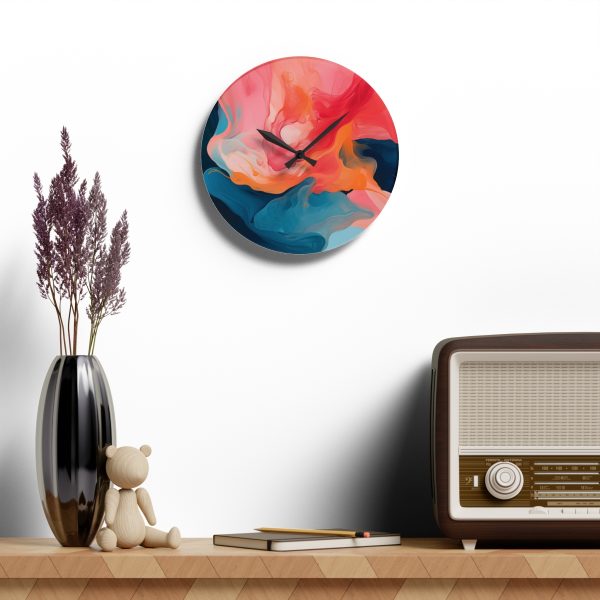 Aqueous Expression in Navy and Peachy Pastels 03 - Acrylic Wall Clock - Image 16