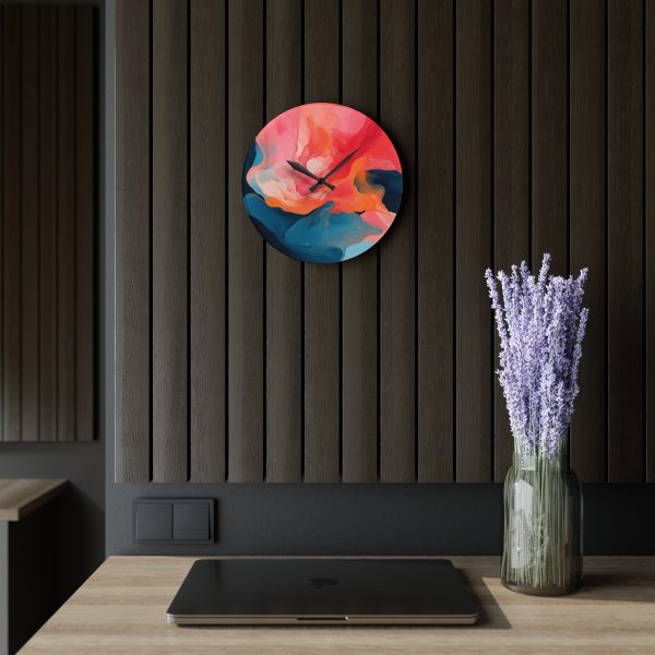 Aqueous Expression in Navy and Peachy Pastels 03 - Acrylic Wall Clock - Image 17