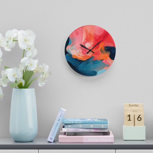 Aqueous Expression in Navy and Peachy Pastels 03 - Acrylic Wall Clock - Image 18