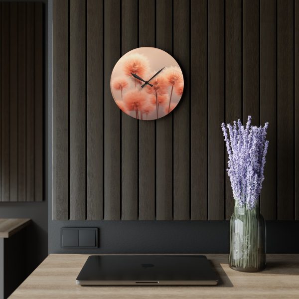 Misty Peach Dandelions - Acrylic Wall Clock - Image 17