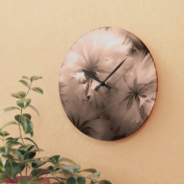 Soft Fantasy Feather Puffs in Peach Puree Tone - Acrylic Wall Clock - Image 15