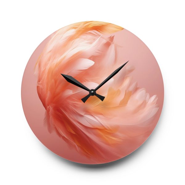 Lovely Fuzzy Feathers in Peach 02 - Acrylic Wall Clock - Image 13