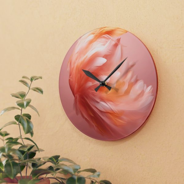 Lovely Fuzzy Feathers in Peach 02 - Acrylic Wall Clock - Image 15