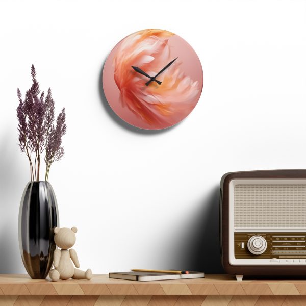 Lovely Fuzzy Feathers in Peach 02 - Acrylic Wall Clock - Image 16