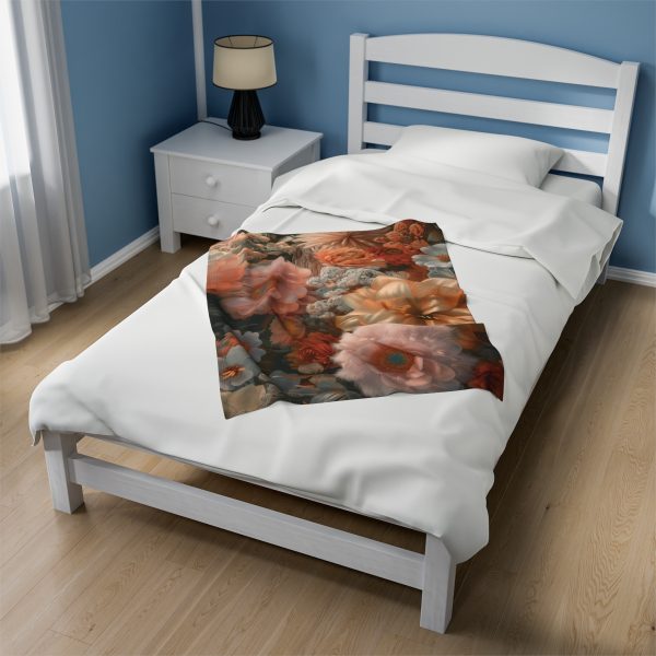 Lustrous Peach Baroque Floral 02 - Velveteen Plush Blanket - Image 11