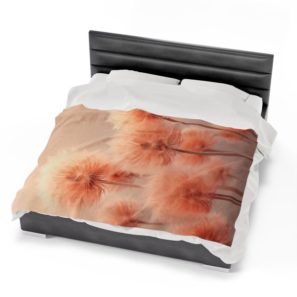 Misty Peach Dandelions - Velveteen Plush Blanket