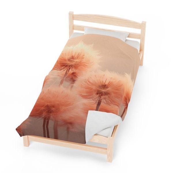 Misty Peach Dandelions - Velveteen Plush Blanket - Image 6