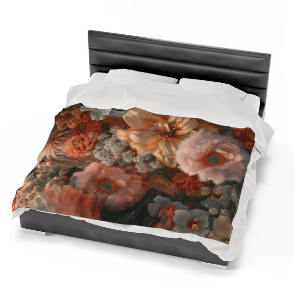 Lustrous Peach Baroque Floral 02 - Velveteen Plush Blanket