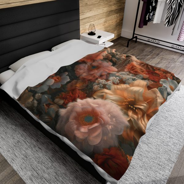 Lustrous Peach Baroque Floral 02 - Velveteen Plush Blanket - Image 5