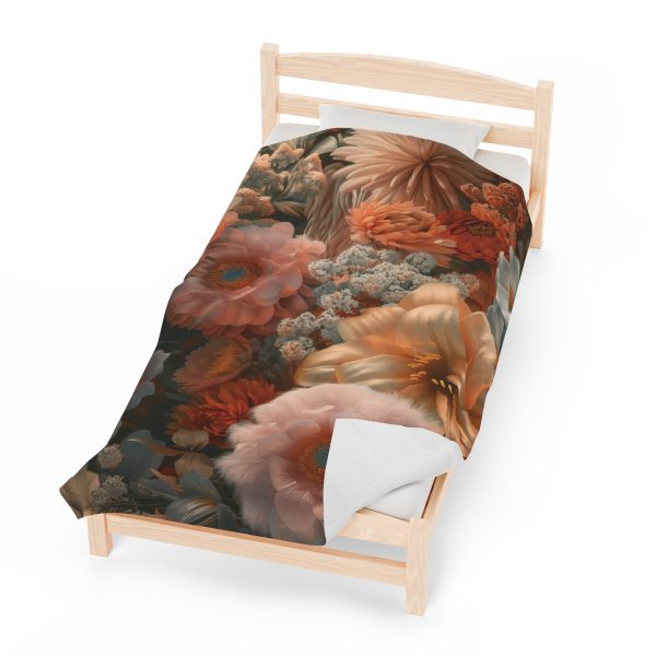 Lustrous Peach Baroque Floral 02 - Velveteen Plush Blanket - Image 6